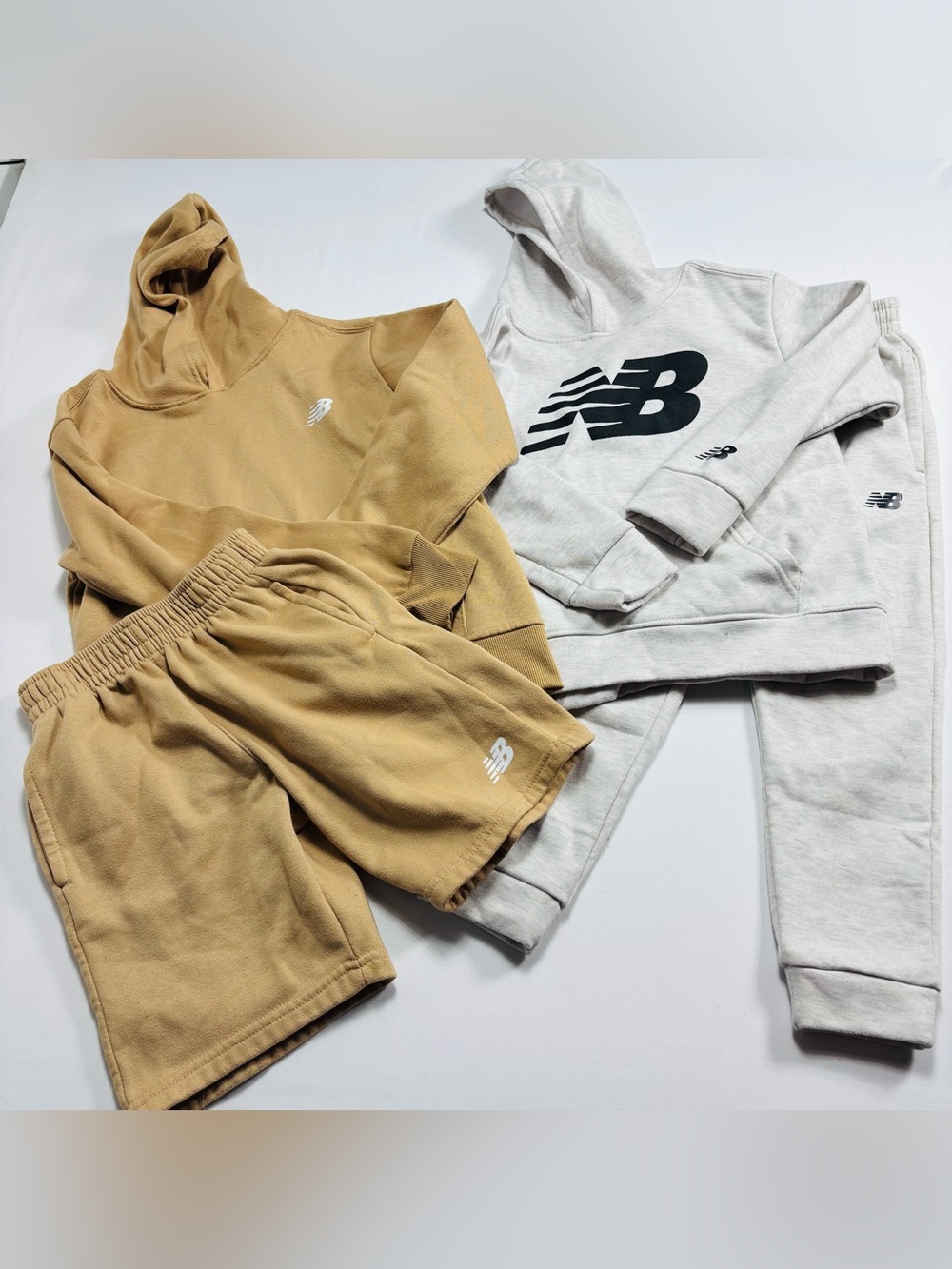 New Balance Kids' Tan and Light Gray Hoodie & Shorts Set